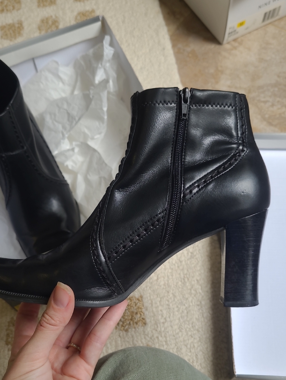 Franco Sarto Black Leather Square-Toe Ankle Booties - Picture 10 of 12